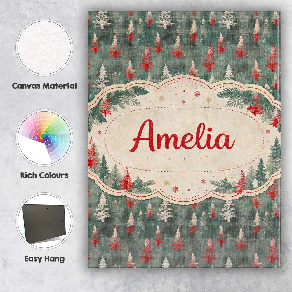 Personalised Name Abstract Watercolor Christmas Trees Green Artistic Custom Home Canvas Wall Art Print Decor Picture Ready to Hang
