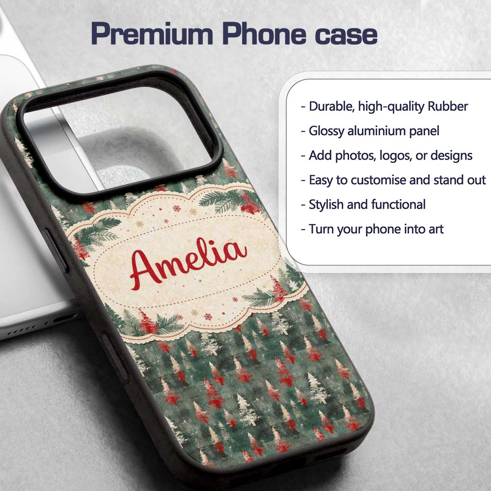 Abstract Watercolor Christmas Printed Design Custom Name Protective Phone Case Mobile Cover Durable Everyday Smartphone Shock Resistant
