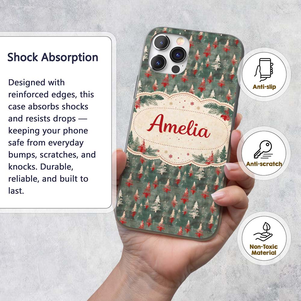 Abstract Watercolor Christmas Printed Design Custom Name Protective Phone Case Mobile Cover Durable Everyday Smartphone Shock Resistant