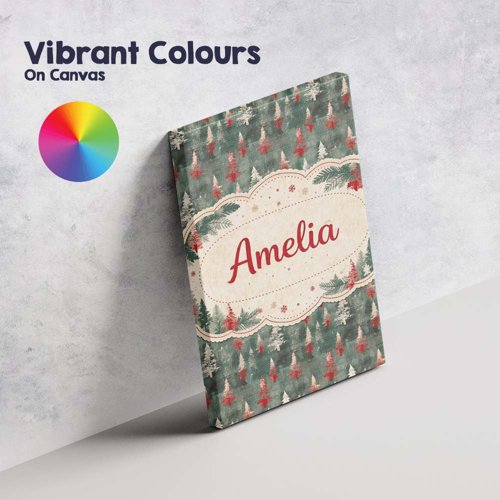 Personalised Name Abstract Watercolor Christmas Trees Green Artistic Custom Home Canvas Wall Art Print Decor Picture Ready to Hang