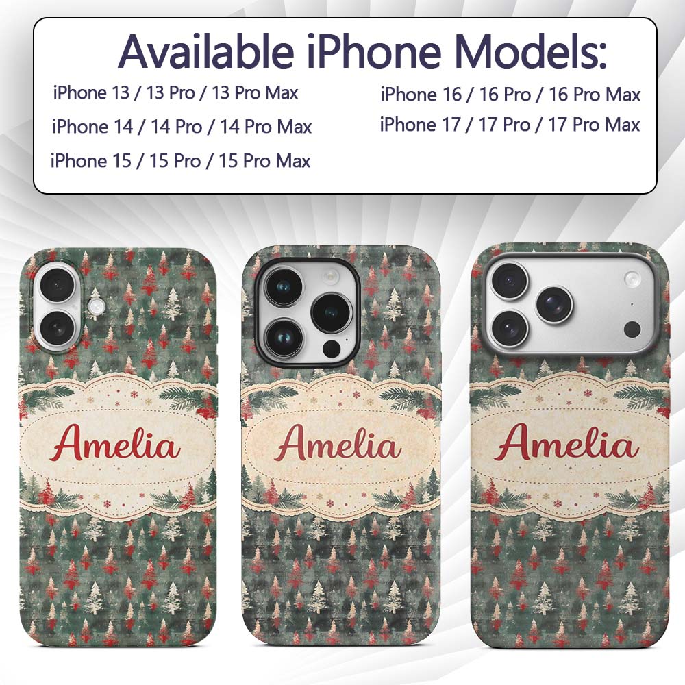Abstract Watercolor Christmas Printed Design Custom Name Protective Phone Case Mobile Cover Durable Everyday Smartphone Shock Resistant