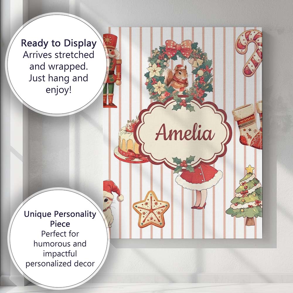 Personalised Name Nutcracker Wreath Cake Custom Unique Gift Idea Elegant Feature Canvas Wall Art Print Decor Picture Ready to Hang
