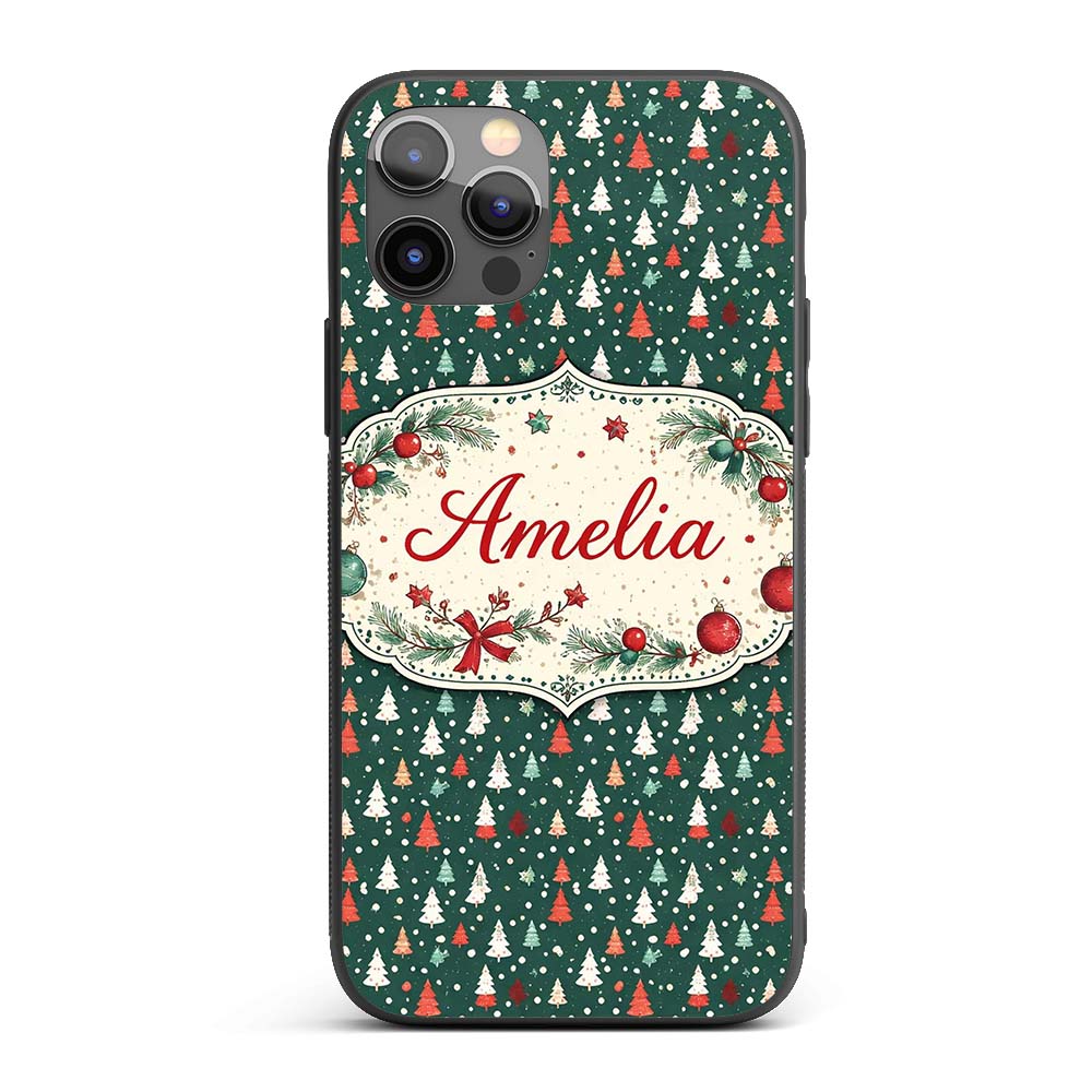Minimal Christmas Trees Polka Dot Green Seamless Custom Name Protective Phone Case Mobile Cover Durable Everyday Smartphone Shock Resistant