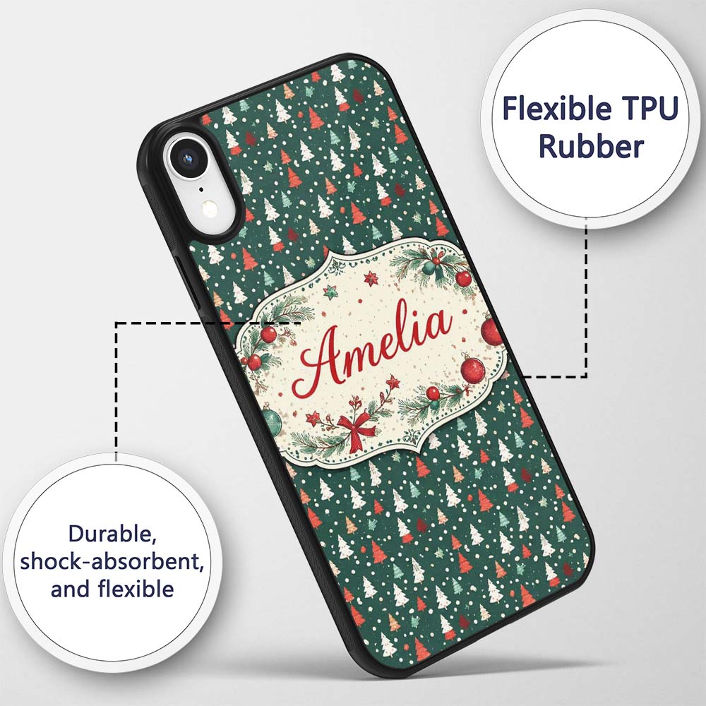 Minimal Christmas Trees Polka Dot Green Seamless Custom Name Protective Phone Case Mobile Cover Durable Everyday Smartphone Shock Resistant