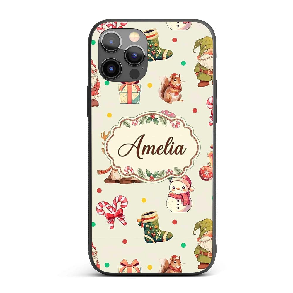 Christmas Gnome Reindeer Snowman Gift on Cream Custom Name Protective Phone Case Mobile Cover Durable Everyday Smartphone Shock Resistant