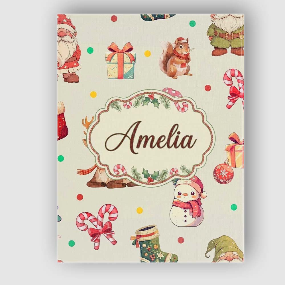 Personalised Name Christmas Gnome Reindeer Custom Unique Gift Idea Elegant Feature Canvas Wall Art Print Decor Picture Ready to Hang