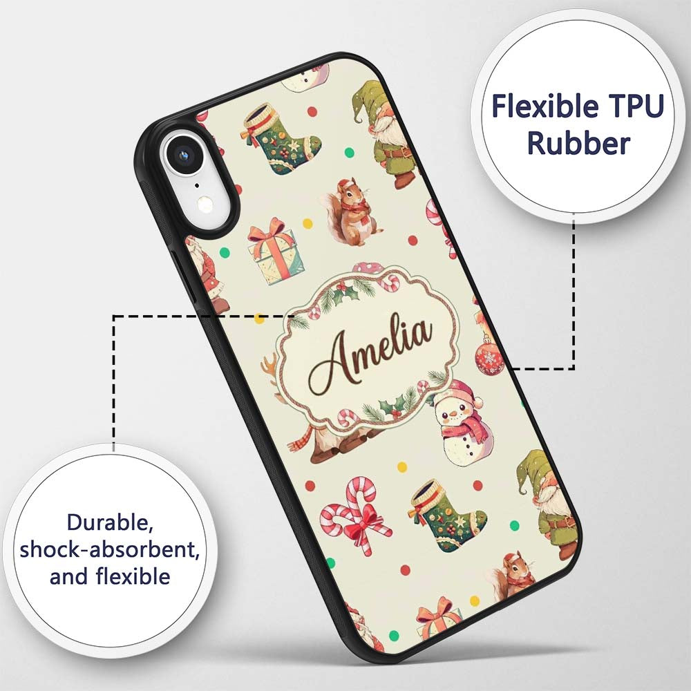 Christmas Gnome Reindeer Snowman Gift on Cream Custom Name Protective Phone Case Mobile Cover Durable Everyday Smartphone Shock Resistant