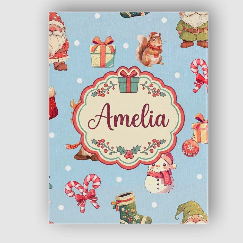 Personalised Name Christmas Gnome Reindeer Custom Unique Gift Idea Elegant Feature Canvas Wall Art Print Decor Picture Ready to Hang