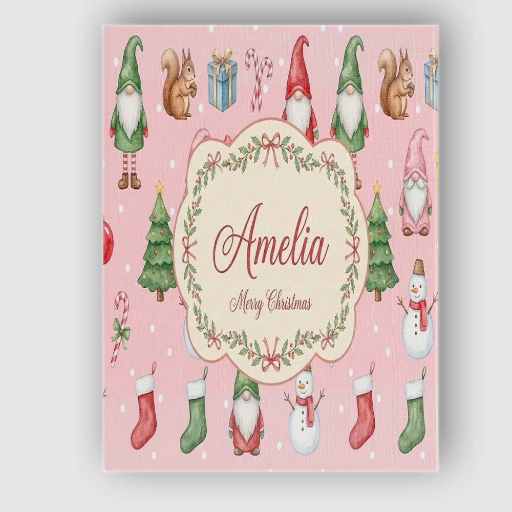 Personalised Name Christmas Gnome Reindeer Custom Unique Gift Idea Elegant Feature Canvas Wall Art Print Decor Picture Ready to Hang