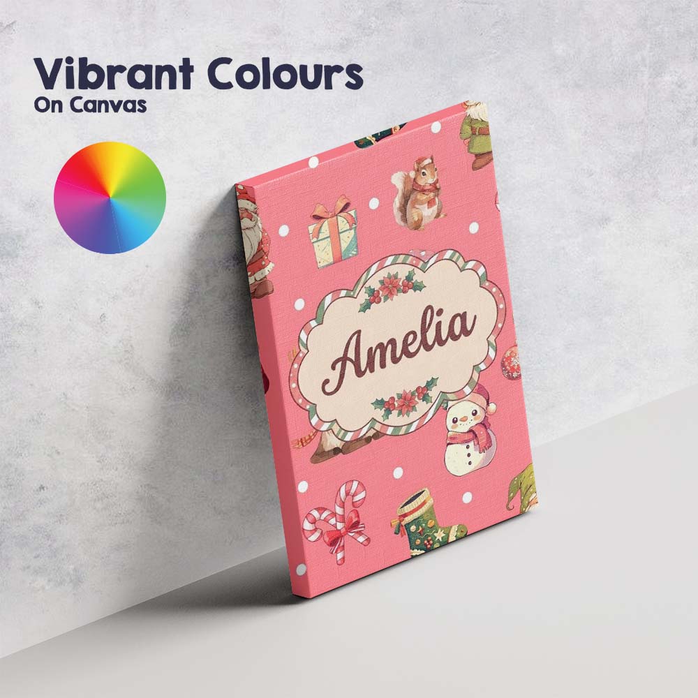 Personalised Name Christmas Gnome Reindeer Custom Unique Gift Idea Elegant Feature Canvas Wall Art Print Decor Picture Ready to Hang
