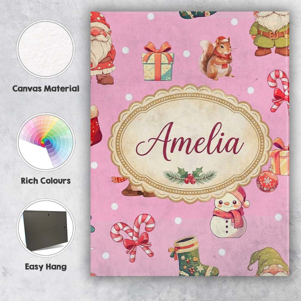 Personalised Name Christmas Gnome Reindeer Custom Unique Gift Idea Elegant Feature Canvas Wall Art Print Decor Picture Ready to Hang