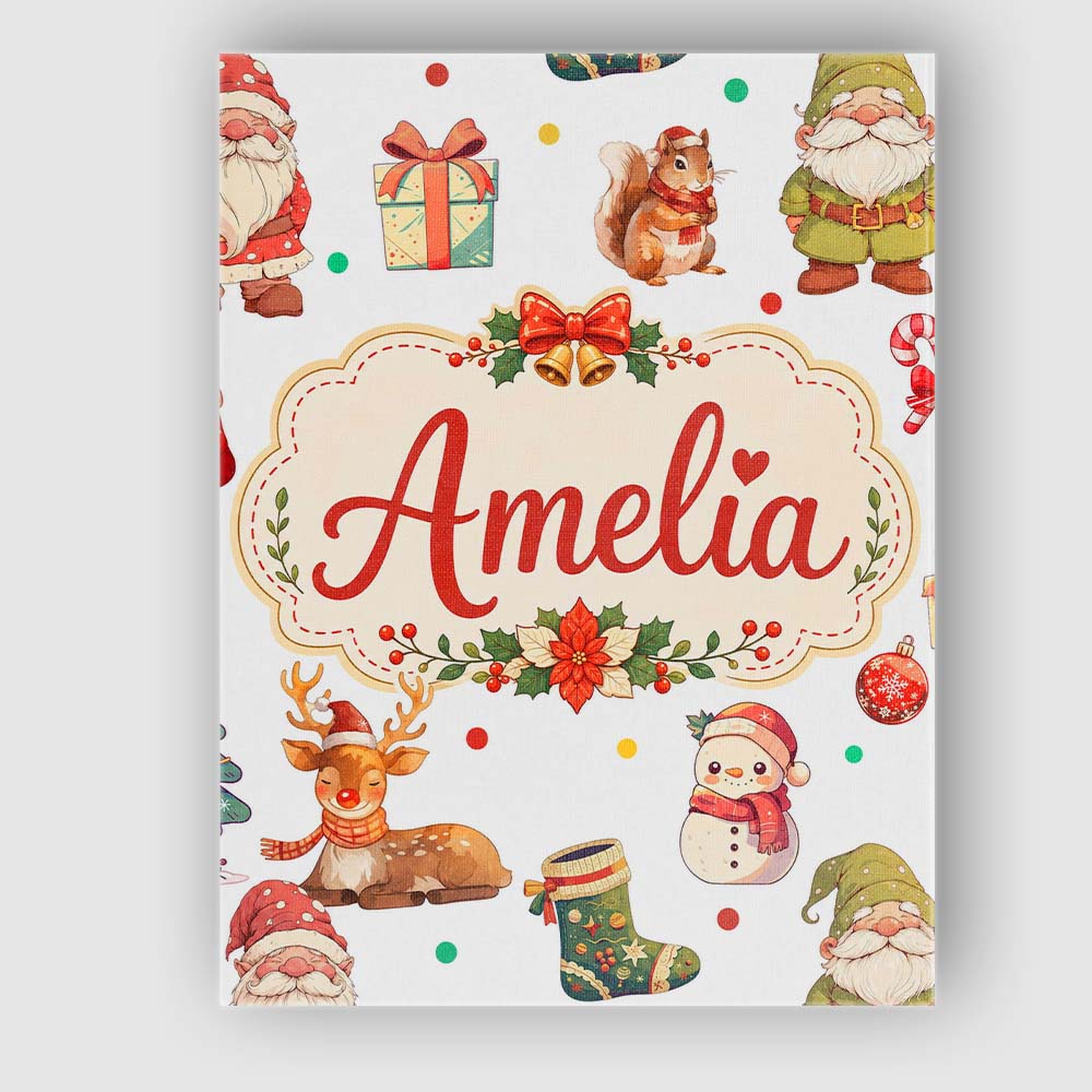 Personalised Name Christmas Gnome Reindeer Custom Unique Gift Idea Elegant Feature Canvas Wall Art Print Decor Picture Ready to Hang