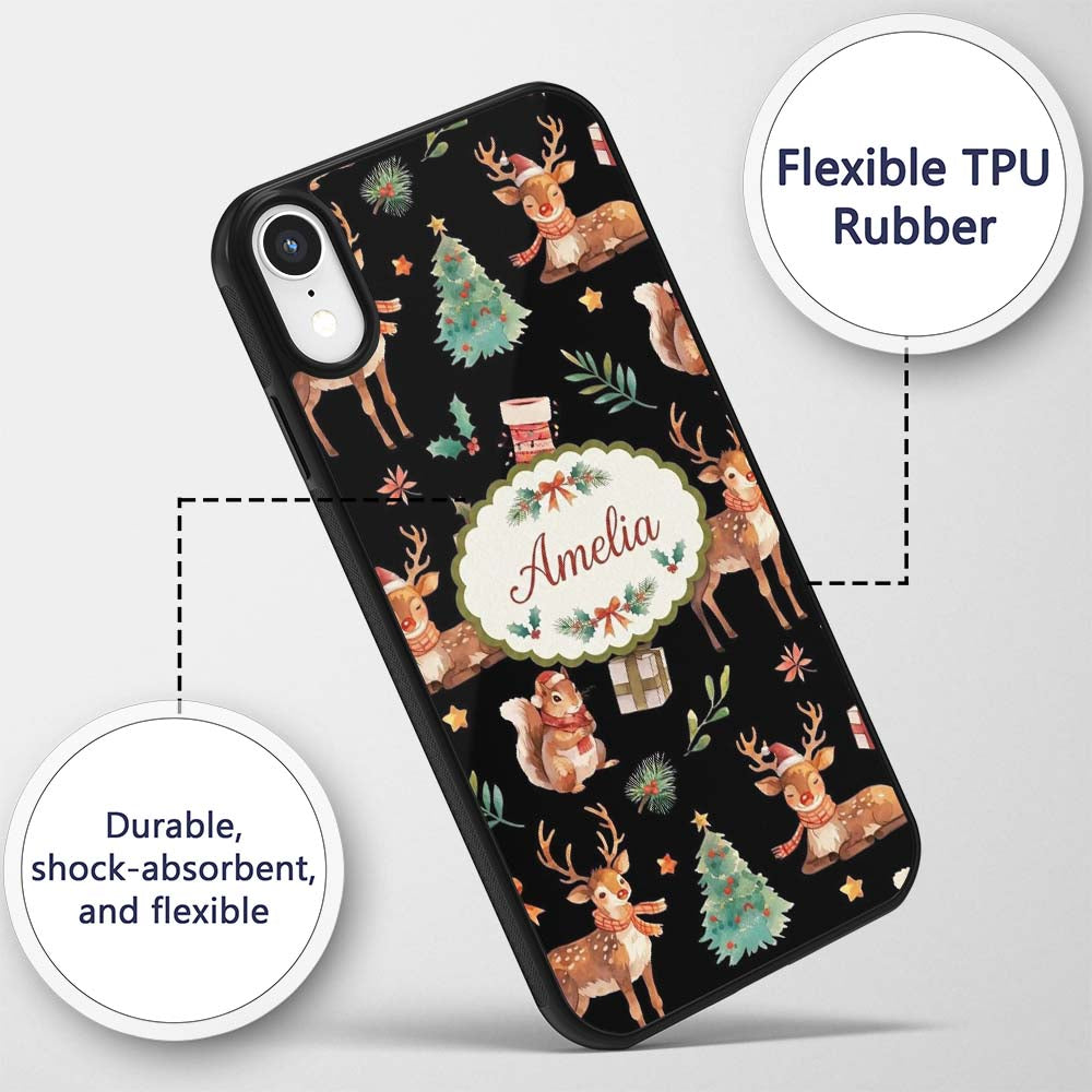 Christmas Reindeer Squirrel Gift Festive Elements Custom Name Protective Phone Case Mobile Cover Durable Everyday Smartphone Shock Resistant