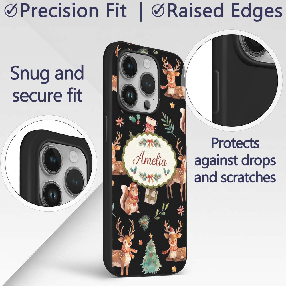 Christmas Reindeer Squirrel Gift Festive Elements Custom Name Protective Phone Case Mobile Cover Durable Everyday Smartphone Shock Resistant