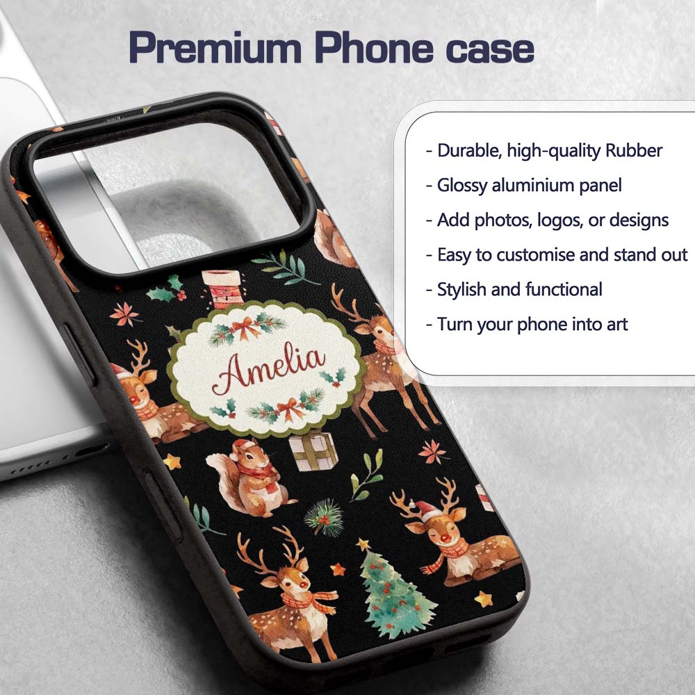 Christmas Reindeer Squirrel Gift Festive Elements Custom Name Protective Phone Case Mobile Cover Durable Everyday Smartphone Shock Resistant