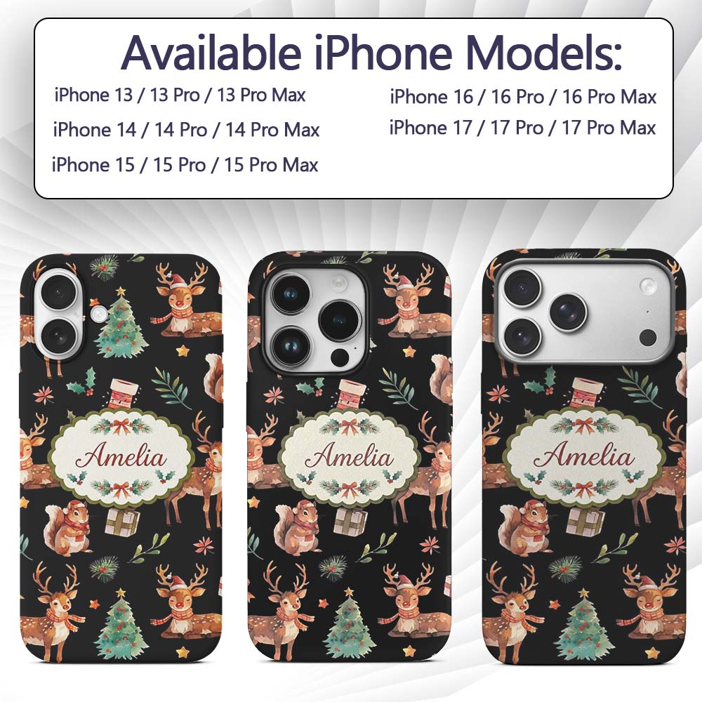 Christmas Reindeer Squirrel Gift Festive Elements Custom Name Protective Phone Case Mobile Cover Durable Everyday Smartphone Shock Resistant