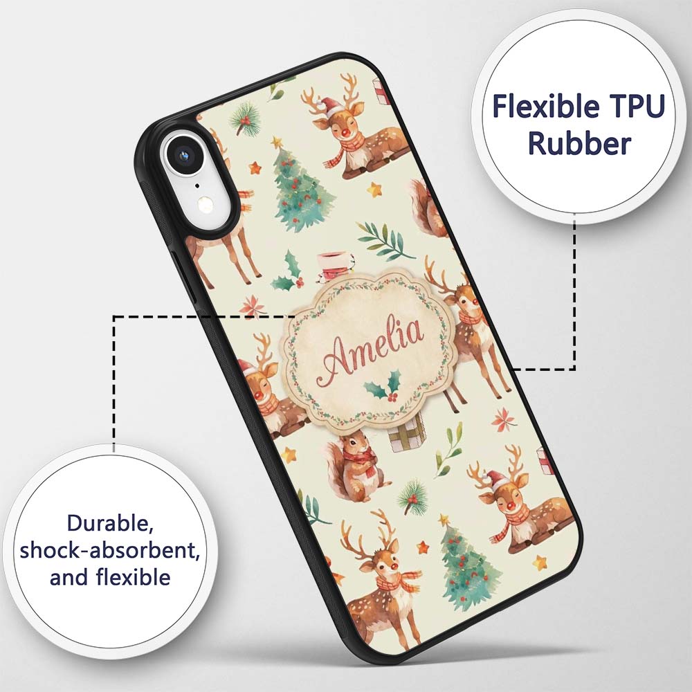 Christmas Reindeer Squirrel Gift Festive Elements Custom Name Protective Phone Case Mobile Cover Durable Everyday Smartphone Shock Resistant