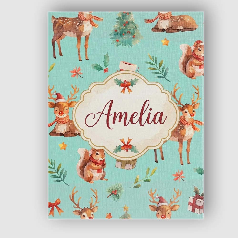 Personalised Name Christmas Reindeer Custom Premium Decorative Design Modern Room Accent Canvas Wall Art Print Decor Picture Ready to Hang