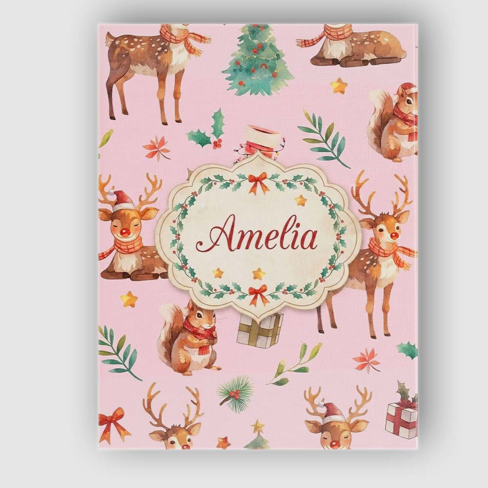 Personalised Name Christmas Reindeer Custom Premium Decorative Design Modern Room Accent Canvas Wall Art Print Decor Picture Ready to Hang