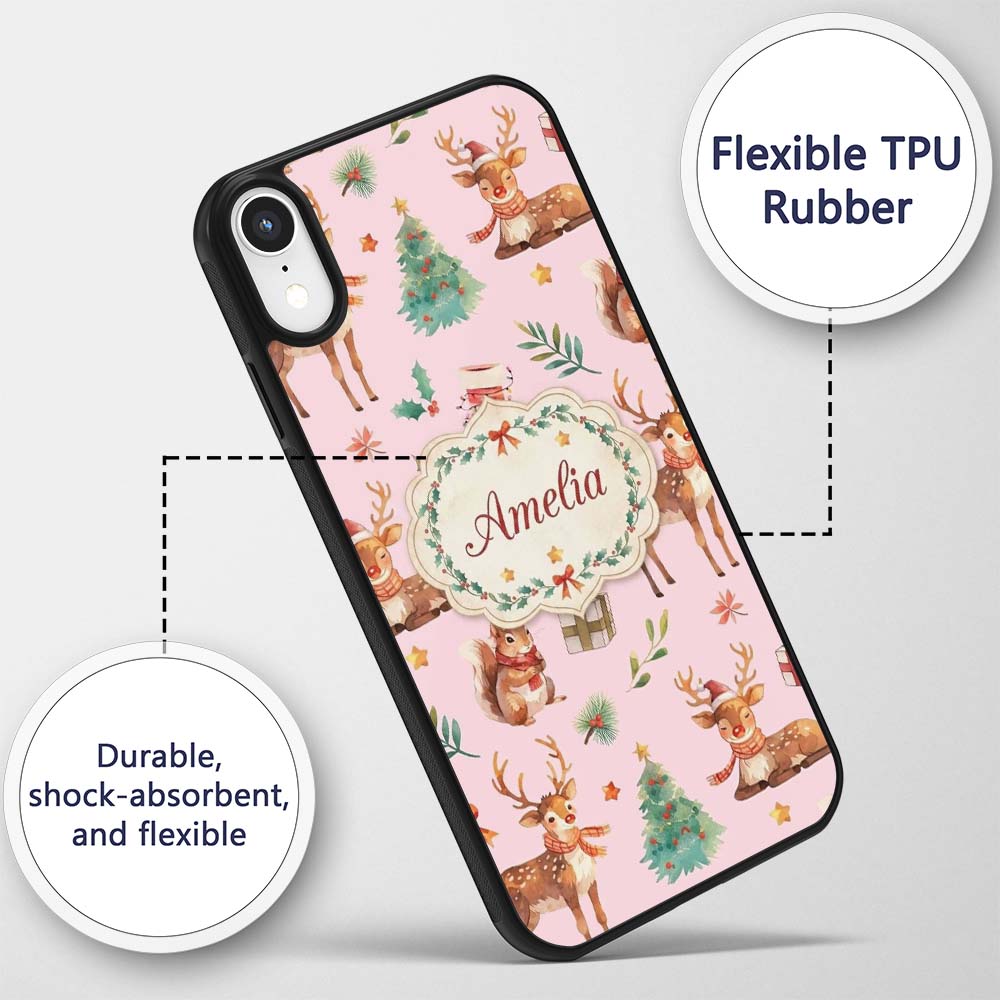 Christmas Reindeer Squirrel Gift Festive Elements Custom Name Protective Phone Case Mobile Cover Durable Everyday Smartphone Shock Resistant