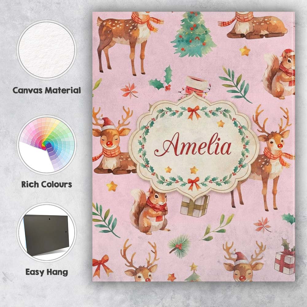 Personalised Name Christmas Reindeer Custom Premium Decorative Design Modern Room Accent Canvas Wall Art Print Decor Picture Ready to Hang