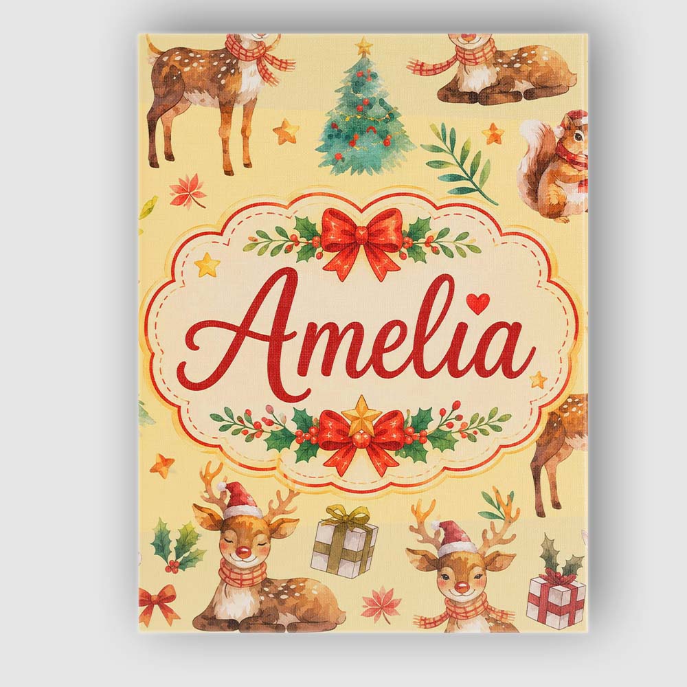 Personalised Name Christmas Reindeer Custom Premium Decorative Design Modern Room Accent Canvas Wall Art Print Decor Picture Ready to Hang