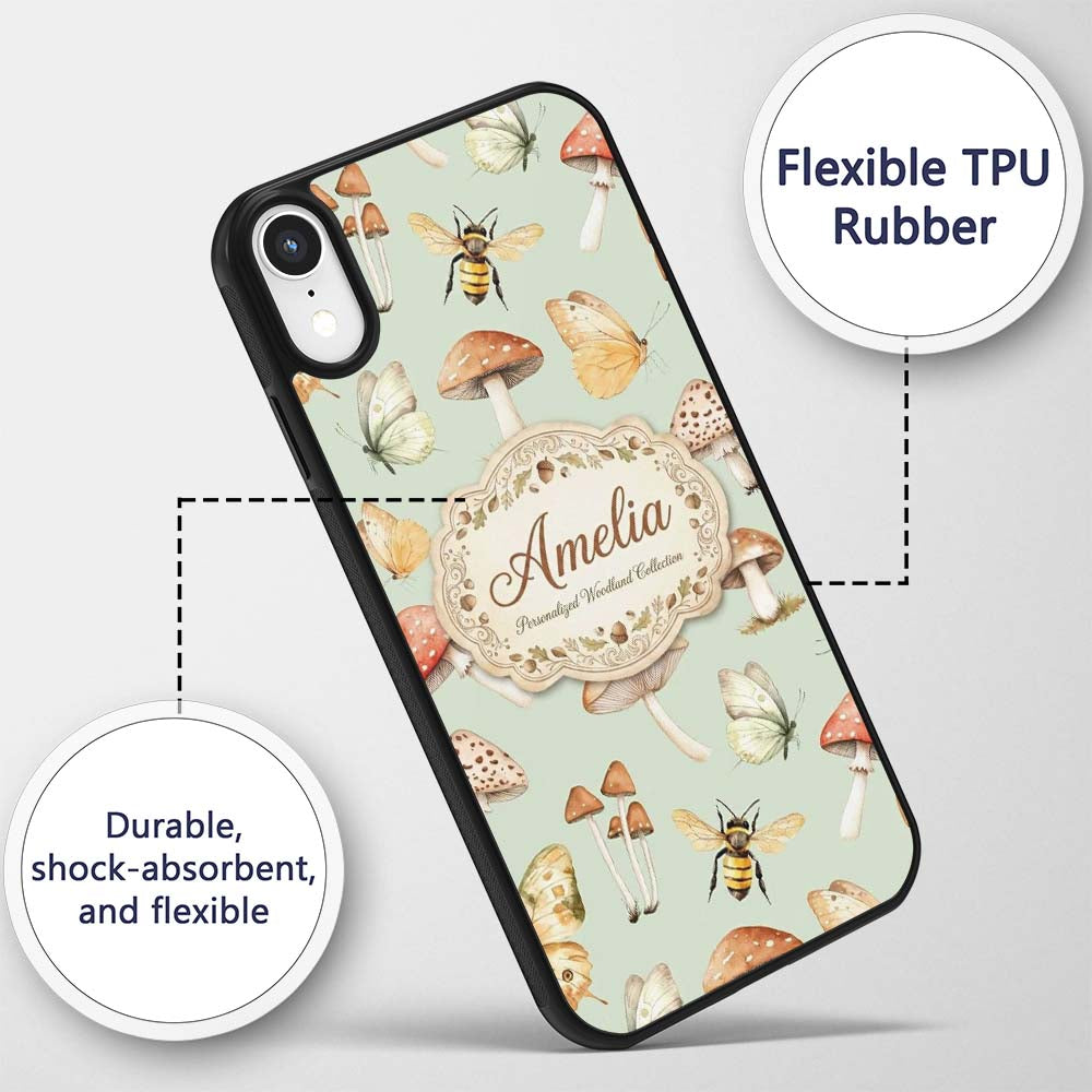 Vintage Butterfly Bees Mushrooms Illustration Custom Name Protective Phone Case Mobile Cover Durable Everyday Smartphone Shock Resistant