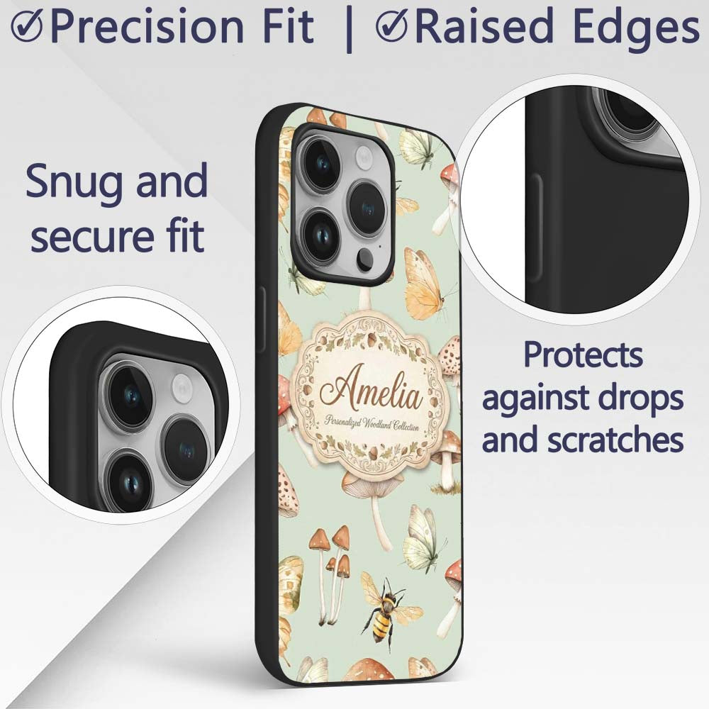 Vintage Butterfly Bees Mushrooms Illustration Custom Name Protective Phone Case Mobile Cover Durable Everyday Smartphone Shock Resistant