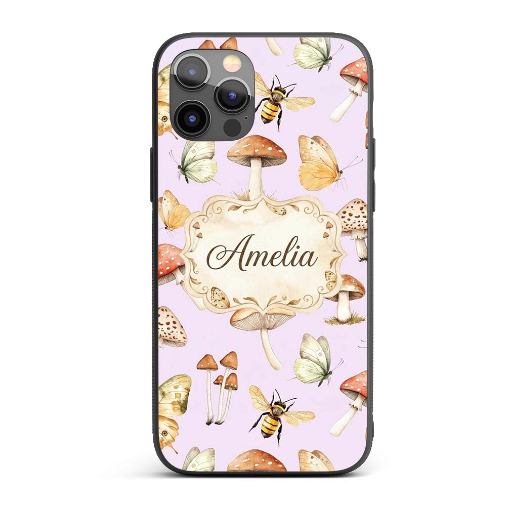 Vintage Butterfly Bees Mushrooms Illustration Custom Name Protective Phone Case Mobile Cover Durable Everyday Smartphone Shock Resistant