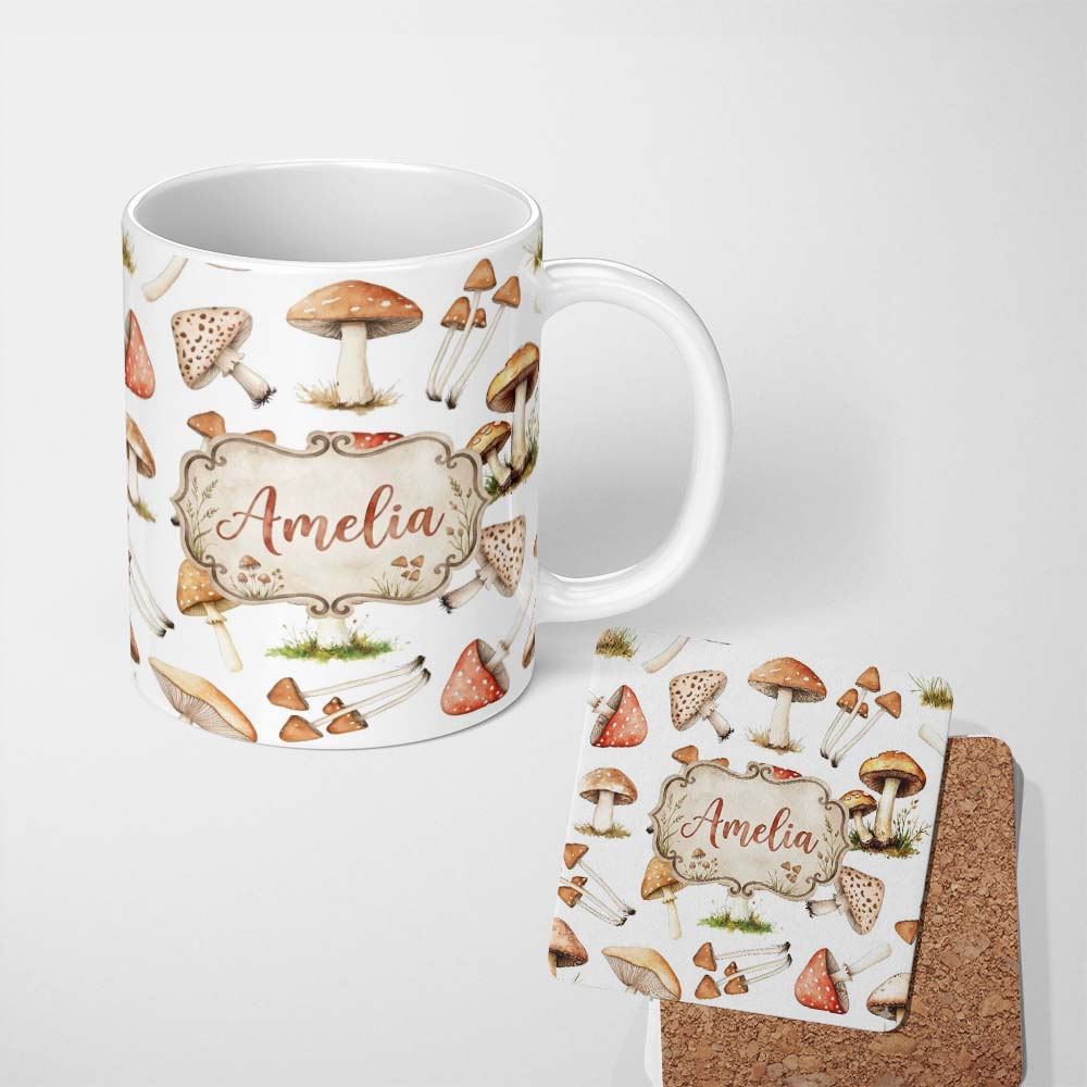 Personalized Custom Name Watercolor Forest Mountains Pine Trees Scenic Landscape Seamless 11oz Ceramic Coffee Tea Mug White Large Handle
