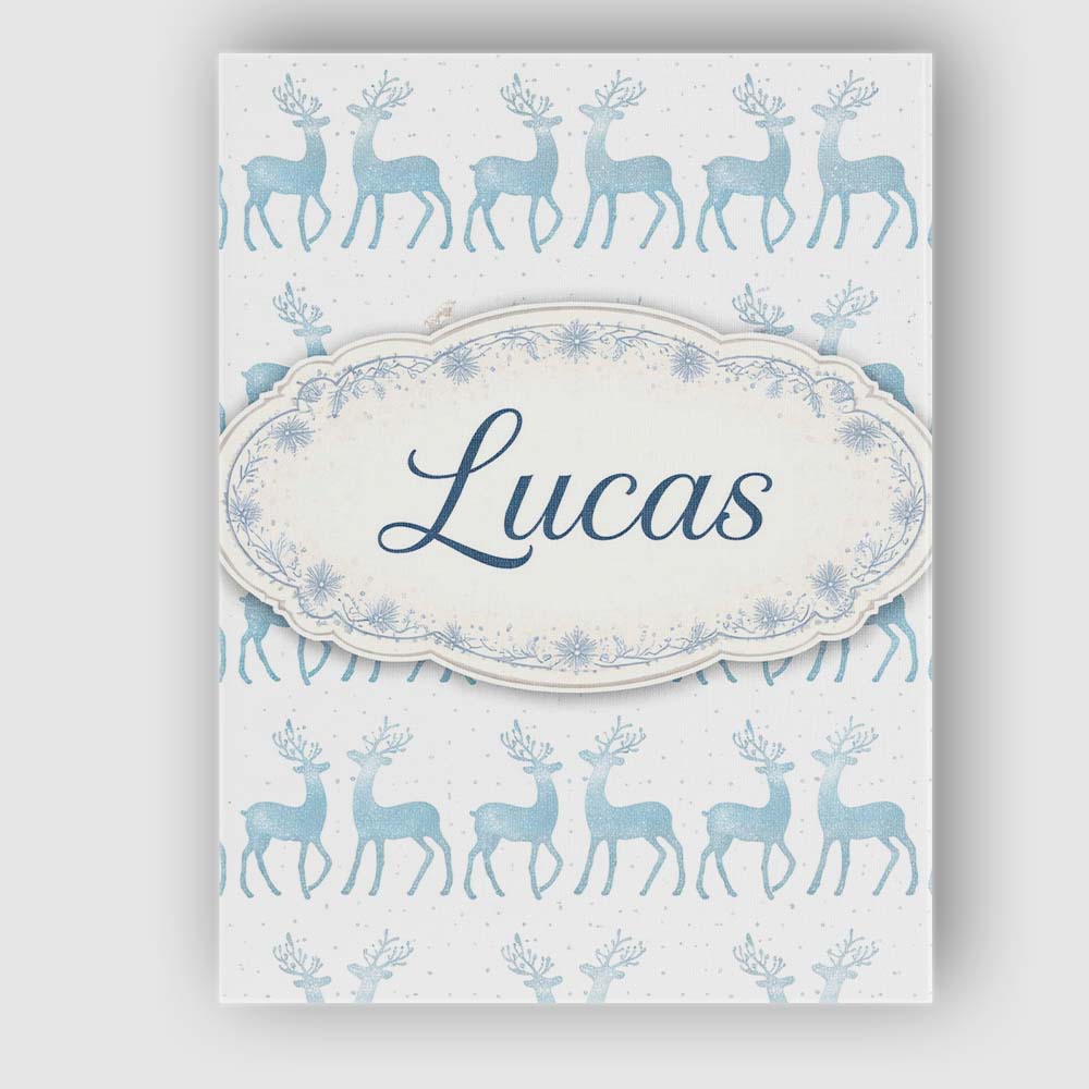 Personalised Name Blue Glitter Reindeer Christmas White Background Custom Unique Canvas Wall Art Print Decor Picture Ready to Hang