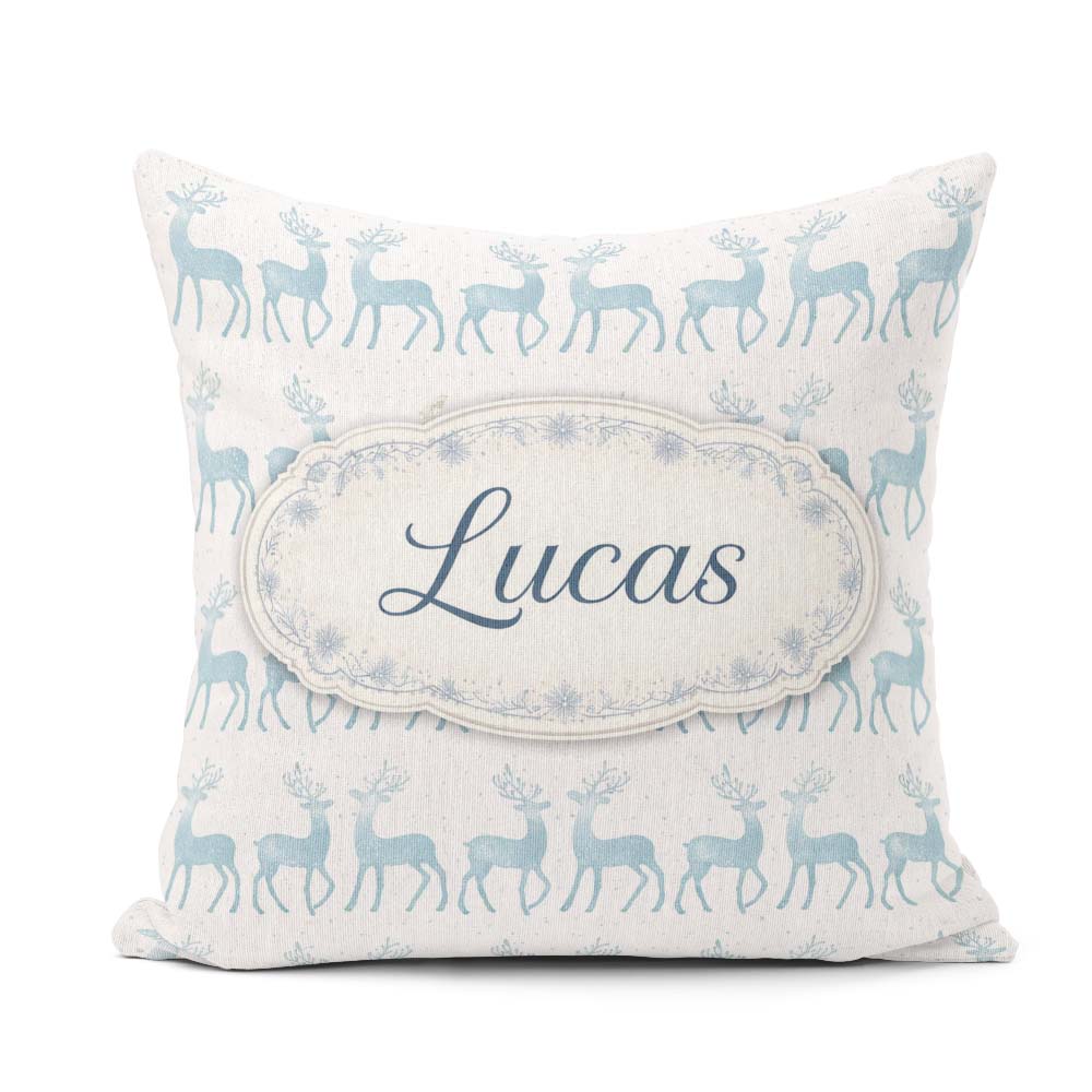 Custom Name Glitter Reindeer Christmas White Background Seamless Square Filled Cushion Throw Pillow Sofa Bed Home Decor Zip Washable UK Made
