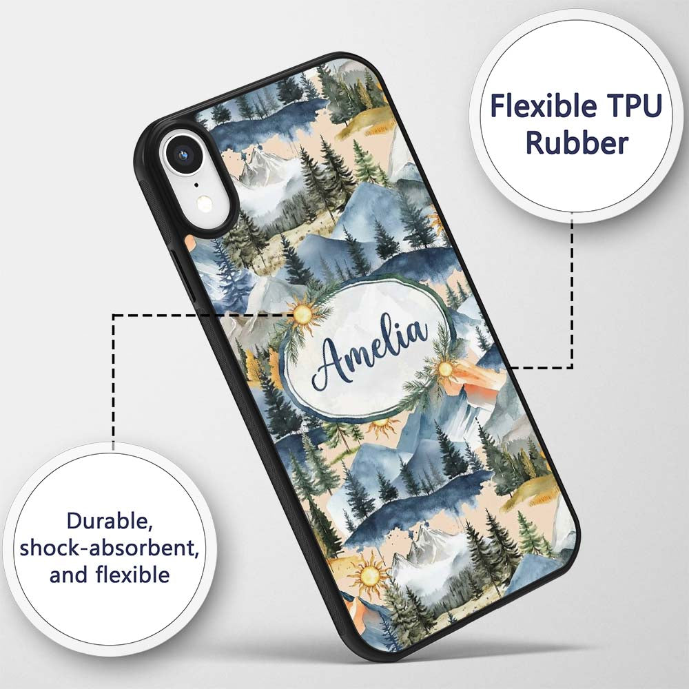 Abstract Geometric Curved Shapes Printed Design Custom Name Protective Phone Case Mobile Cover Durable Everyday Smartphone Shock Resistant