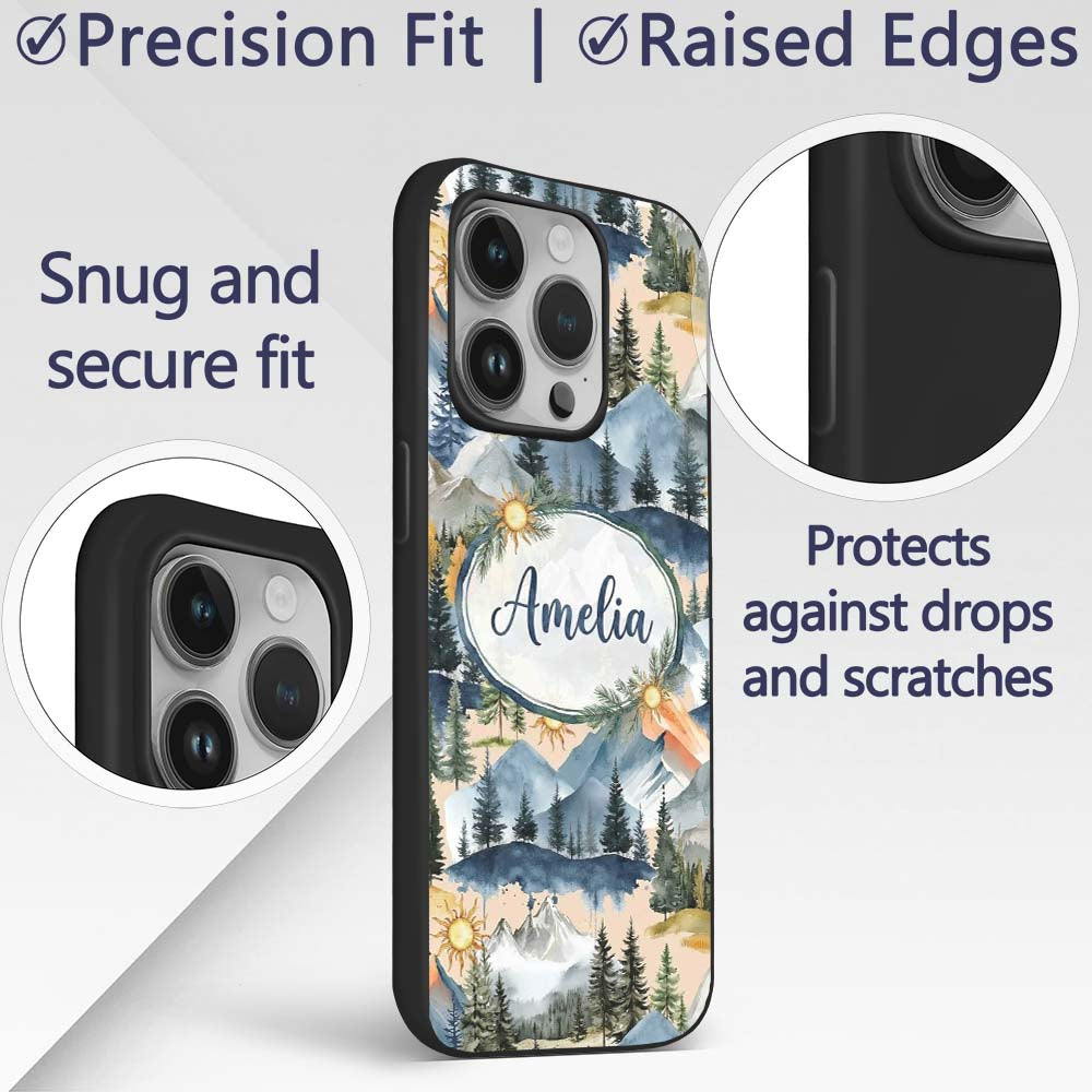 Abstract Geometric Curved Shapes Printed Design Custom Name Protective Phone Case Mobile Cover Durable Everyday Smartphone Shock Resistant
