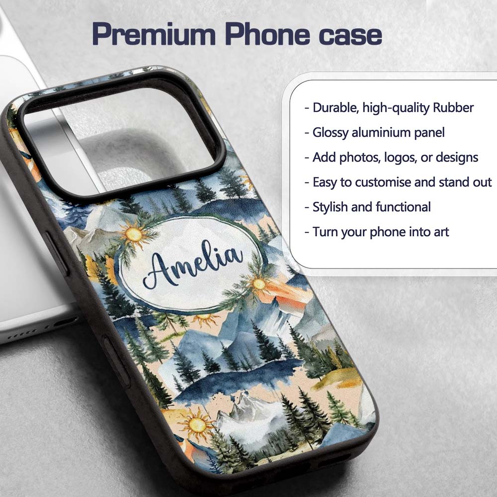 Abstract Geometric Curved Shapes Printed Design Custom Name Protective Phone Case Mobile Cover Durable Everyday Smartphone Shock Resistant