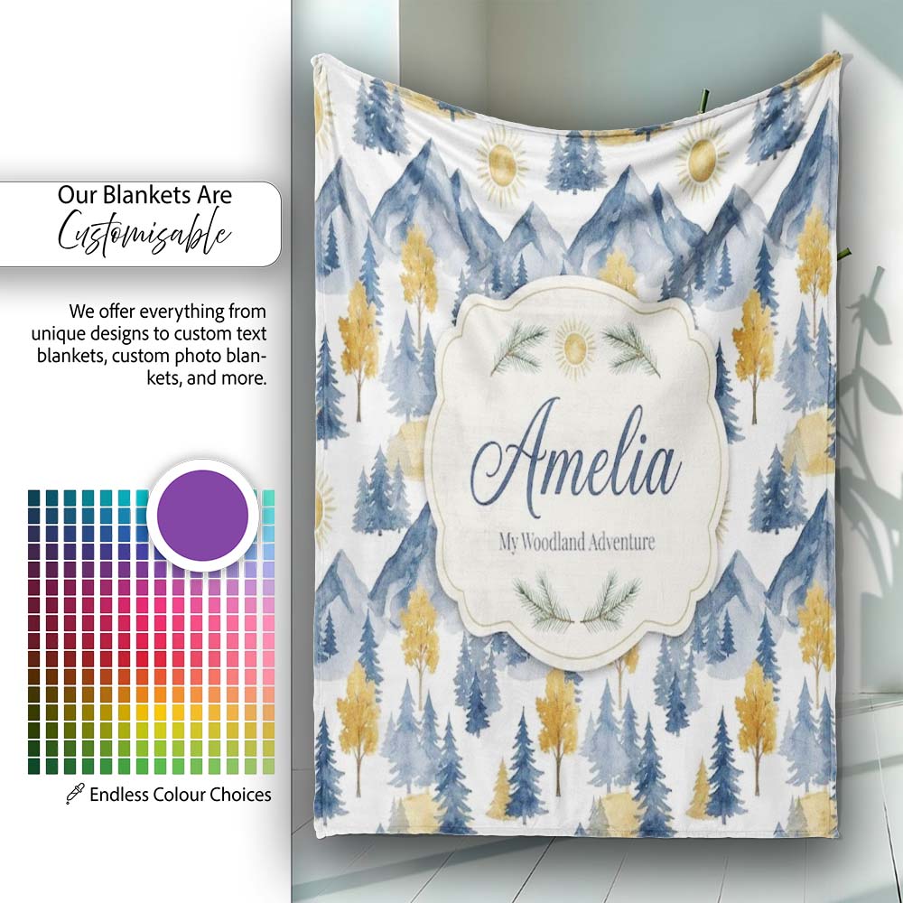 Abstract Geometric Curved Shapes Bold Color Layers Seamless Pattern Personalised Custom Name Super Soft Fleece Blanket Bed Sofa Throw