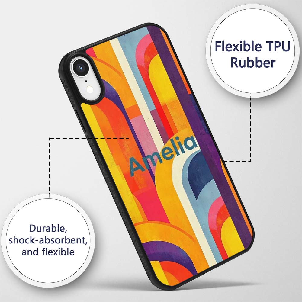 Abstract Geometric Curved Shapes Colorful Modern Custom Name Protective Phone Case Mobile Cover Durable Everyday Smartphone Shock Resistant