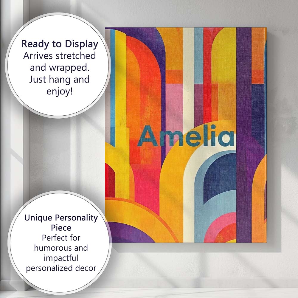 Personalised Name Abstract Geometric Curved Custom Bespoke Interior Contemporary Canvas Wall Art Print Decor Picture Ready to Hang