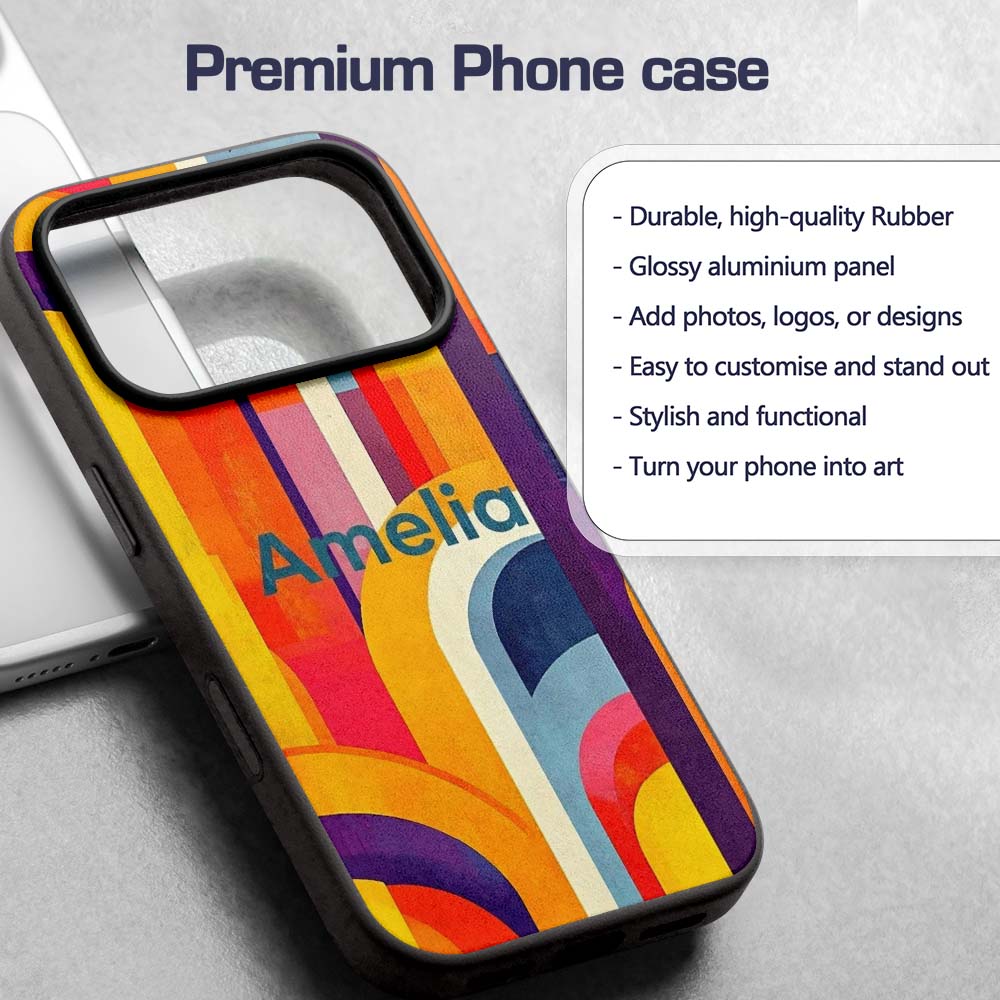 Abstract Geometric Curved Shapes Colorful Modern Custom Name Protective Phone Case Mobile Cover Durable Everyday Smartphone Shock Resistant