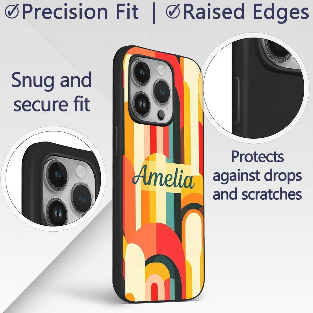 Abstract Curved Shapes Warm Sunset Color Layers Custom Name Protective Phone Case Mobile Cover Durable Everyday Smartphone Shock Resistant