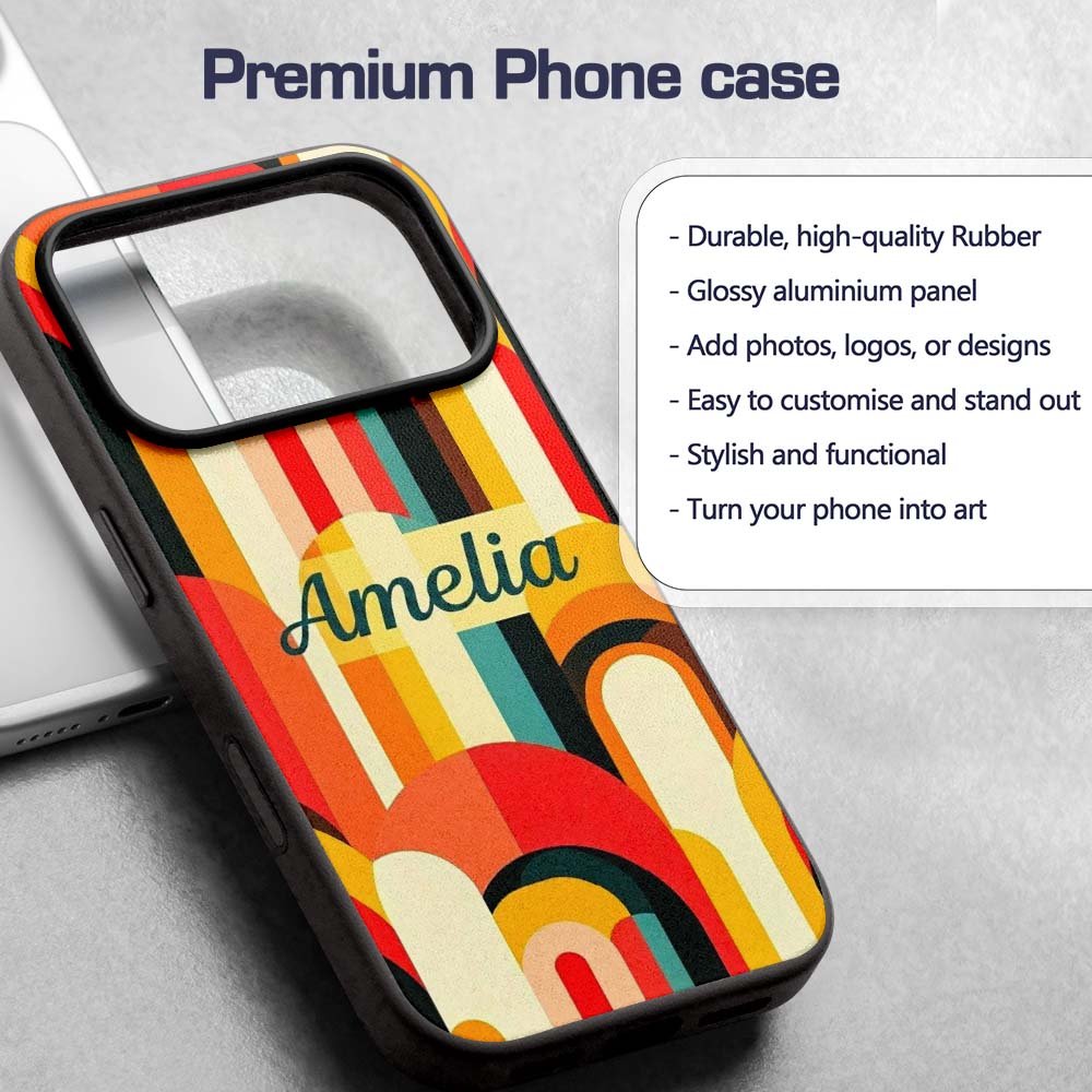 Abstract Curved Shapes Warm Sunset Color Layers Custom Name Protective Phone Case Mobile Cover Durable Everyday Smartphone Shock Resistant