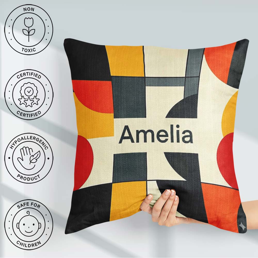 Custom Name Abstract Geometric Blocks Bold Primary Grid Seamless Square Filled Cushion Throw Pillow Sofa Bed Home Decor Zip Washable UK Made