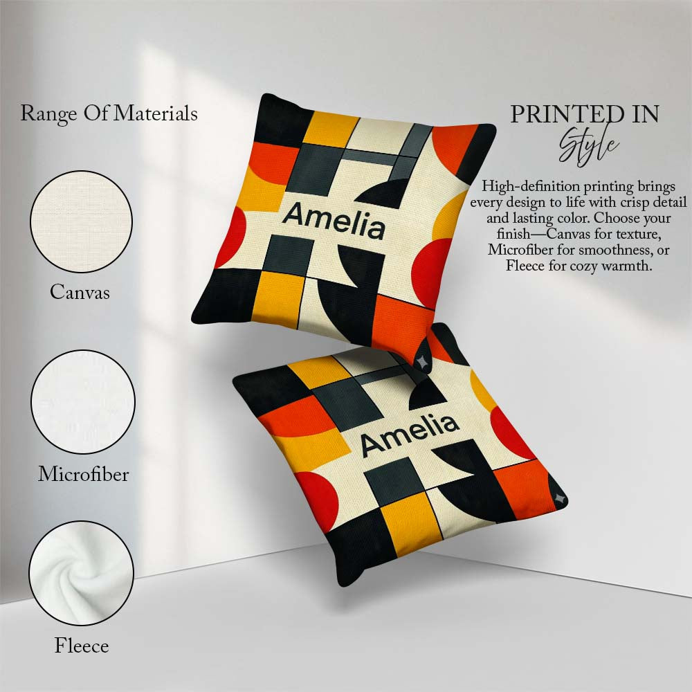 Custom Name Abstract Geometric Blocks Bold Primary Grid Seamless Square Filled Cushion Throw Pillow Sofa Bed Home Decor Zip Washable UK Made