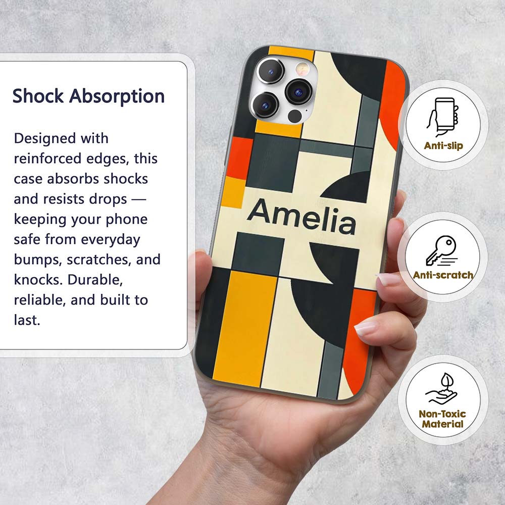 Abstract Geometric Blocks Bold Primary Color Grid Custom Name Protective Phone Case Mobile Cover Durable Everyday Smartphone Shock Resistant