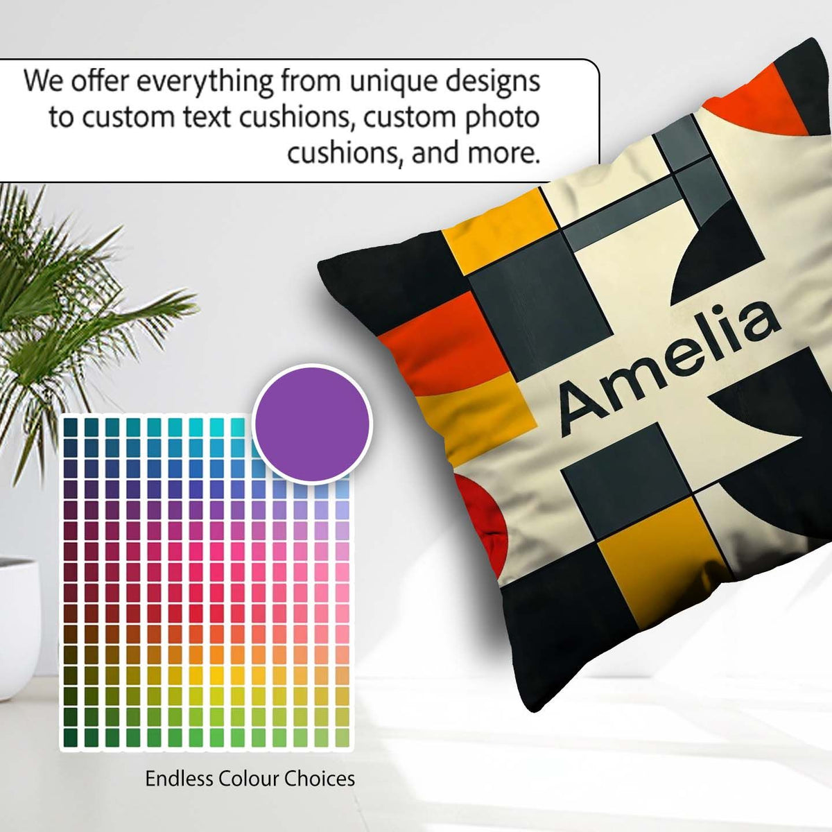 Custom Name Abstract Geometric Blocks Bold Primary Grid Seamless Square Filled Cushion Throw Pillow Sofa Bed Home Decor Zip Washable UK Made