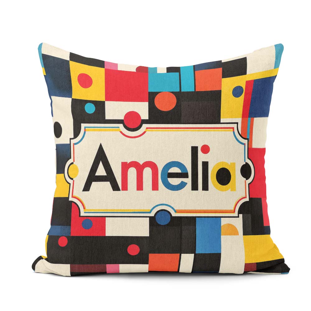 Custom Name Abstract Colorful Geometric Shapes with Art Seamless Square Filled Cushion Throw Pillow Sofa Bed Home Decor Zip Washable UK Made