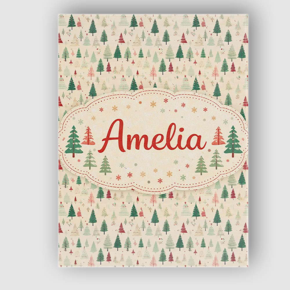 Personalised Name Soft Neutral Christmas Forest Trees Seamless Custom Modern Room Accent Canvas Wall Art Print Decor Picture Ready to Hang