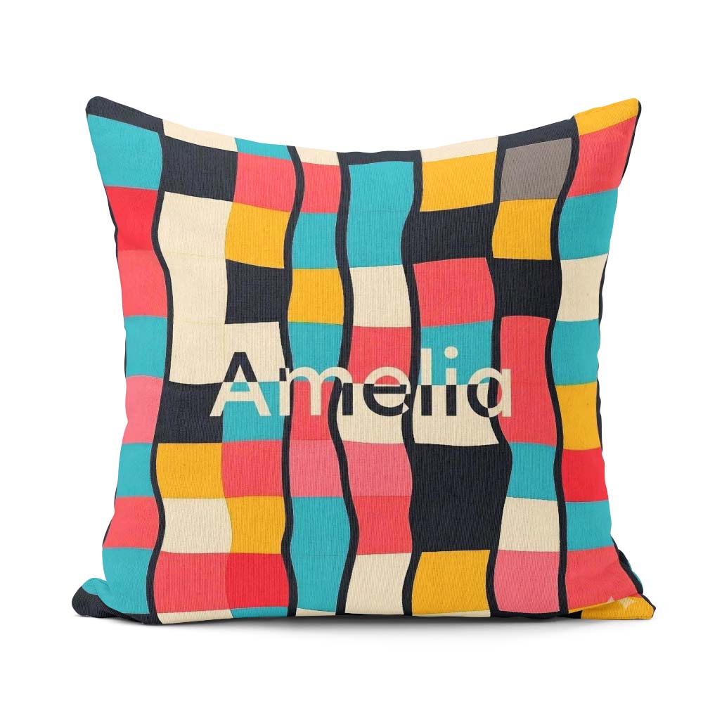 Custom Name Abstract Wavy Checkered Pattern Soft Pastel Seamless Square Filled Cushion Throw Pillow Sofa Bed Home Decor Zip Washable UK Made