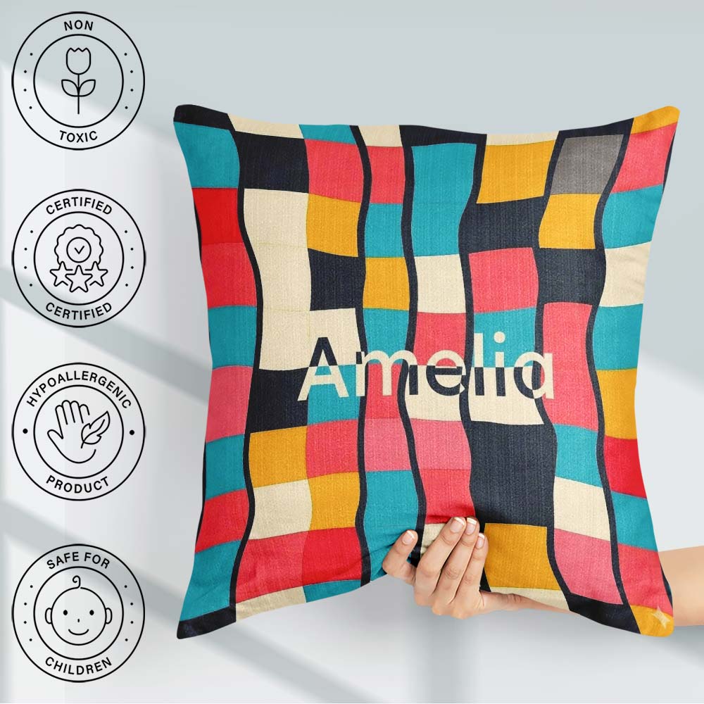 Custom Name Abstract Wavy Checkered Pattern Soft Pastel Seamless Square Filled Cushion Throw Pillow Sofa Bed Home Decor Zip Washable UK Made