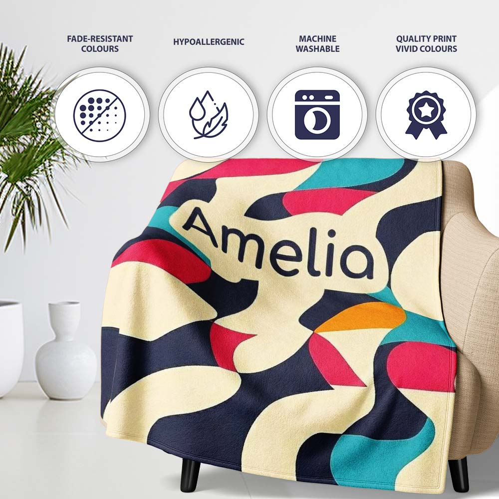 Abstract Organic Flowing Shapes Vibrant Color Design Seamless Personalised Custom Name Super Soft Fleece Blanket Bed Sofa Throw